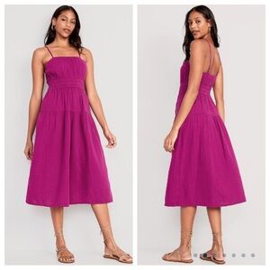 OLD NAVY Waist Defined Smocked Tiered Midi Cami Dress Size LARGE NWT